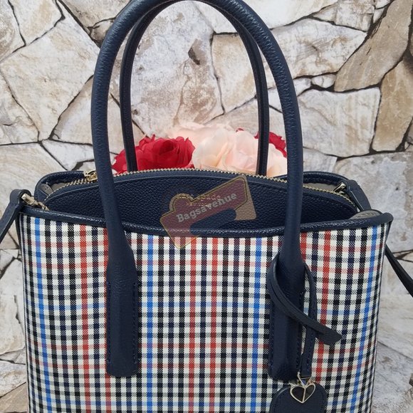 #bagsavenue Multi Margaux Blue Plaid Satchel Kate Spade With crossbody Strap - Picture 4 of 16